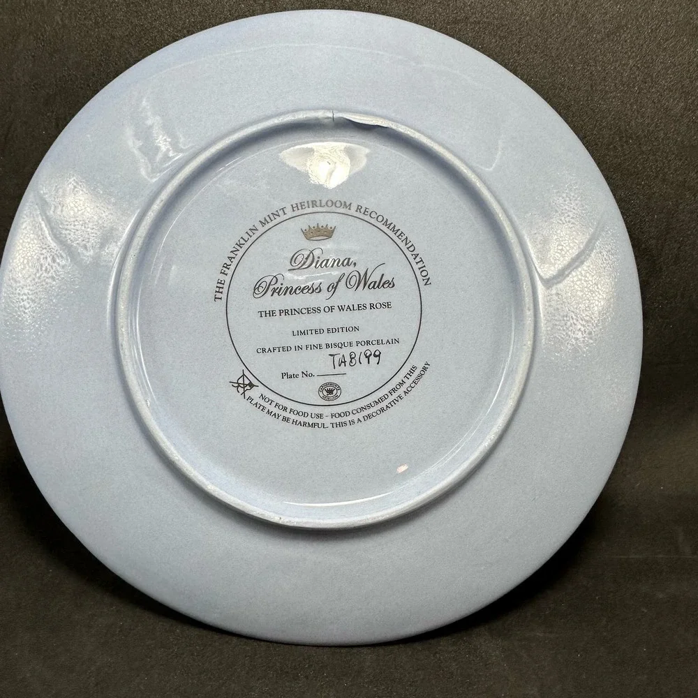 The Princess‎ Diane of Wales Rose Collectors Porcelain Plate Platinum bordered